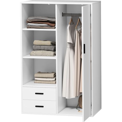 Armoire moderne avec 2 tiroirs, étagères ouvertes et penderie, 80 x 50 x 124 cm, blanche (1/5)