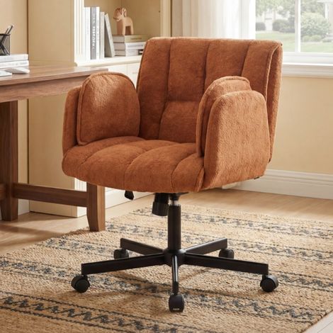 Silla de oficina giratoria con ruedas, reposabrazos abatibles, naranja OKMYHOME (1/5)