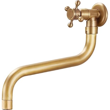 Robinet Évier de Mural Eau Froide Laiton Antique Brossé, Bec de S Vintage Robinet monocommande murale lavabo long, pivotant à 360°, G1/2, pour jardin, extérieur, salle de bains (1/5)