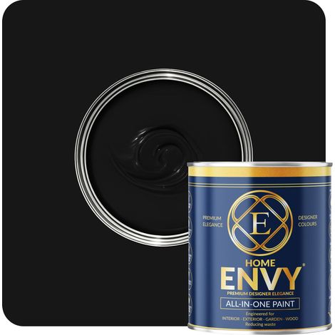 ENVY All-in-One Paint - High Coverage Paint for Interior & Exterior Walls, Wood & Furniture - Multi Surface Paint & Primer - Designer Colours For All Walls  - Black Night - 5L - Matt