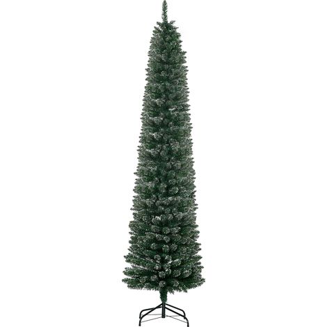 Albero di Natale Innevato Slim Ø56x225 cm con 624 Rami Base Rimovibile e Pieghevole in PVC Verde (1/5)