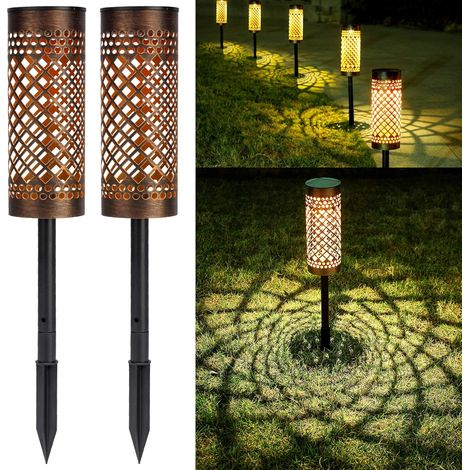Lot de 6 lampes solaires de jardin, 24 LED, 2 modes d'éclairage, étanches IP68, lumière blanc chaud, idéales pour éclairer les allées, les pelouses, les allées de garage et les trottoirs. [Classe éner (1/5)