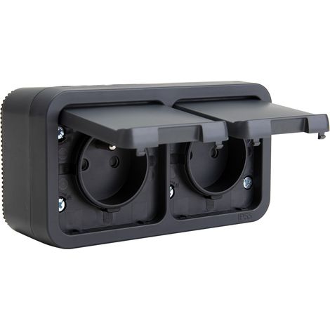 Double prise française type E IP55 - 2P+T 16A - bornes auto - saillie - gamme Granite - Protec (1/5)