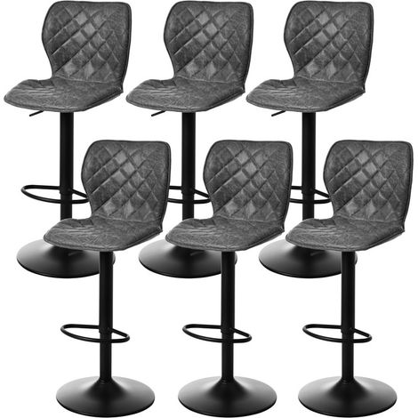 Goeurvant Sgabello da bar girevole 360° moderno con altezza regolabile, base metallica e rivestimento in PU - Set di 6 - Nero
