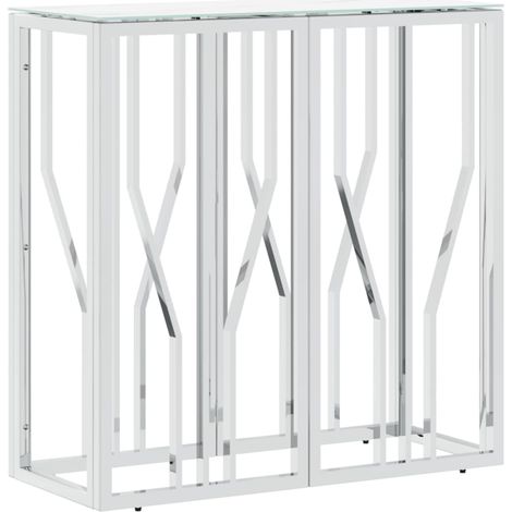 Table console meuble d'entrée 70 x 30 x 70 cm acier inoxydable argenté et verre trempé DEC031599