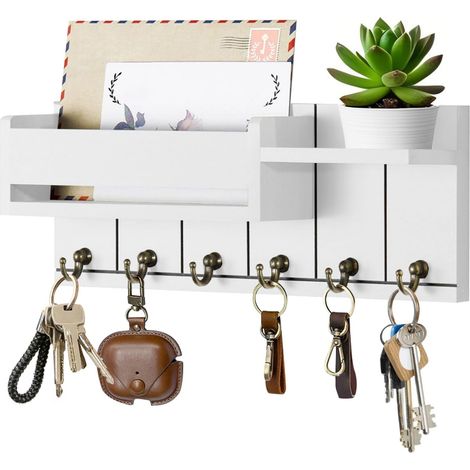 Armoire à clés avec étagère - Blanc - Avec 6 crochets à clés - Moderne - Pour salon, cuisine, bureau, couloir, chambre à coucher (1/5)