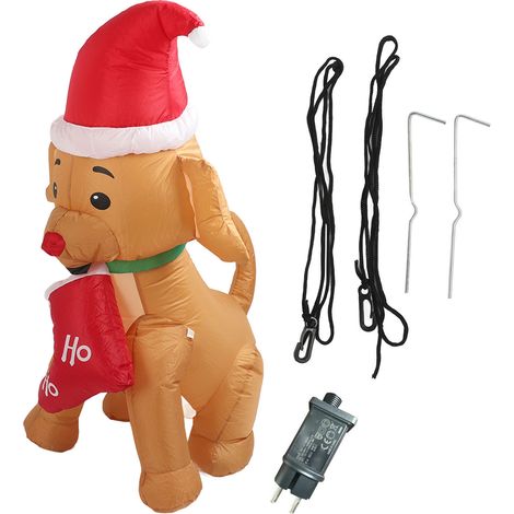 Sapin de Noël gonflable chien 1,5m en polyester fibre, décoration lumineuse LED extérieur jardin pelouse, prise UE 220V (1/5)