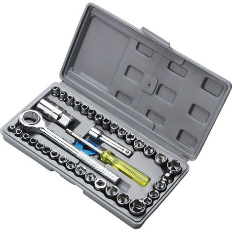 Coffret Outils 40 Pièces, Kit de Douilles et Clés à Cliquet pour Moto, Valise à Outils Complète (1/4)