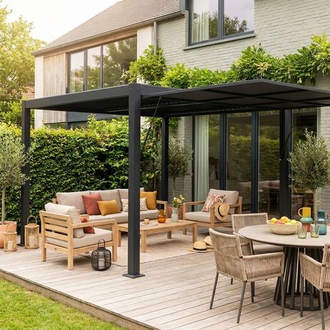 Auvent 3m aluminium et textilène pour pergola bioclimatique anthracite Palace (1/5)
