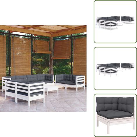 9-tlg. Garten-Lounge-Set mit Kissen Kiefer Massivholz - Gartenzubehör - Lounge Set - Gartenmöbel - Outdoor Möbel - Esstisch (1/5)