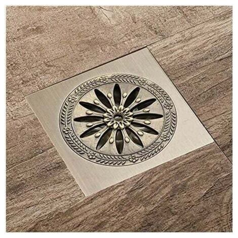 Duschablauf aus antikem Messing, quadratischer geruchshemmender Bodenablauf, Duschgitter für Badezimmer, großes Kaliber 10 x 10 cm, Badezimmerzubehör