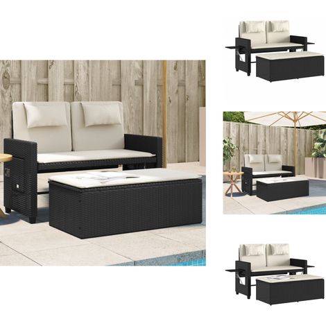 Banc inclinable de jardin avec coussins noir résine tressée - Banc De Jardin - Chaise Longue - Canapé-lit - Mobilier De Jardin - Résine Tressée (1/5)