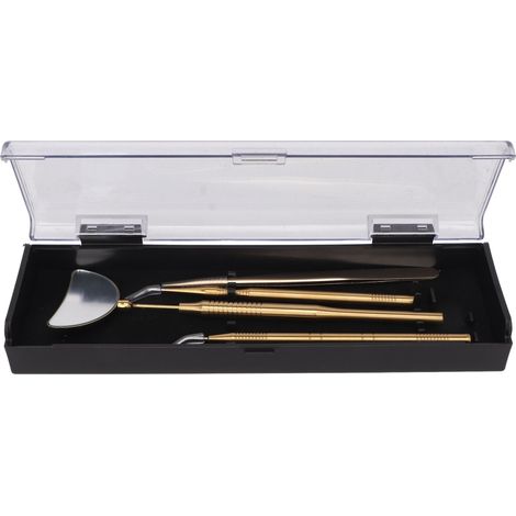 Miroir d'inspection des cils rotatif universel en acier inoxydable + pince à cils, ensemble de 4 outils pour extensions de cils, doré. (1/5)