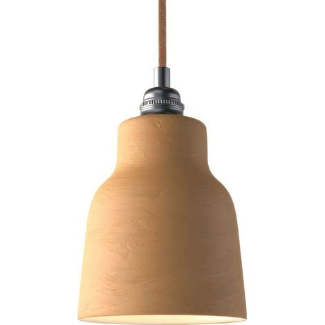Lampada a sospensione Made in Italy completa di cavo tessile, paralume Vaso in ceramica e finiture in metallo  Senza lampadina - Terracotta striato - Bianco - Matter ON/OFF