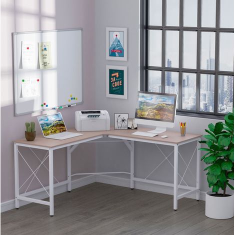 L-Eckschreibtisch 150 x 150 x 76 cm aus MDF und Stahl, naturfarben OKMYHOME (1/5)