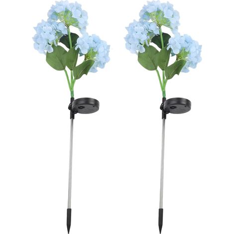 Lot de 2 lampes solaires d'extérieur - Hortensia - Avec effet de flamme réaliste - Résistant aux intempéries - IP44 - Éclairage de pelouse - 72 cm - Bleu (1/5)