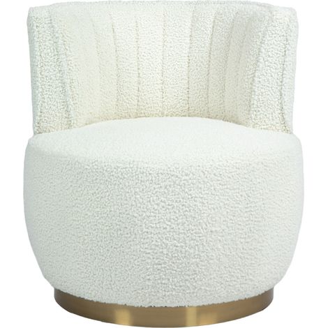 Chaise pivotante 360° en tissu teddy blanc, siège rond rembourré, dossier enveloppant et structure bois métal, pour salon ou chambre  CHICFURN (1/5)