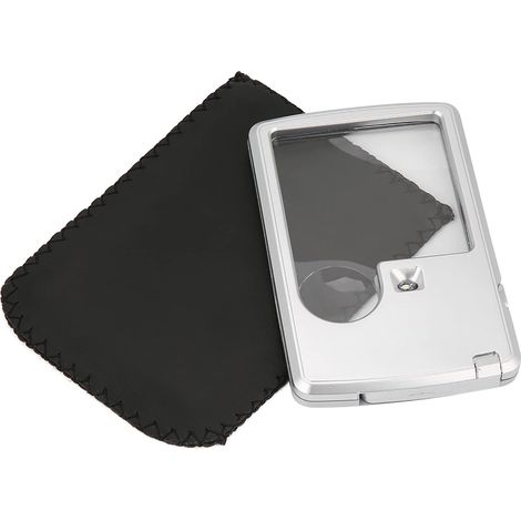 Loupe de Poche 3X 6X Lentille Acrylique Loupe de Carte de Crédit avec Lumière LED Loupe Carrée de Poche avec étui en Cuir (1/5)
