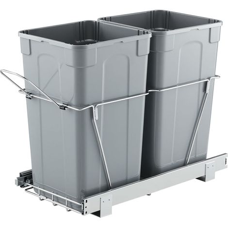 Poubelle Coulissante sous Évier et sous Plan avec Grande Capacité de 2x24,85 L, Collecteur de Déchets de Cuisine avec Poignée, Système de Tri Sélectif pour Placard Meuble Bas, Restaurant, Gris (1/5)