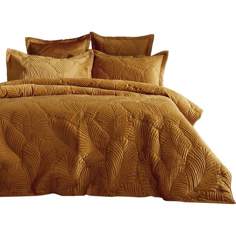 Filiyano-Parure de lit matelassée en velours Paoletti Palmeria, 1 place, couleur or (1/3)