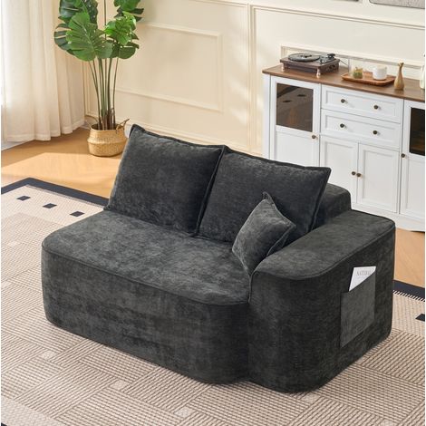 Canapé 2 places 105 cm noir en chenille avec poches latérales, sans montage (1/5)