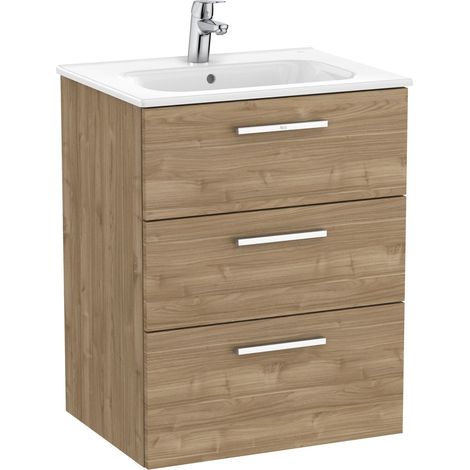 Pack Unik Family mueble base de 3 cajones + lavabo VICTORIA - ROCA Color: Nogal - Medidas: 605x453x741 mm