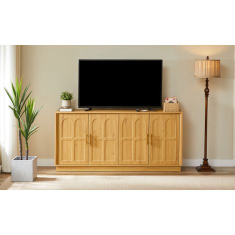 Grand buffet avec espace de rangement, vitrine moderne à façade incurvée et meuble TV — Idéal pour le salon, la cuisine, la salle à manger ou le couloir. (1/5)