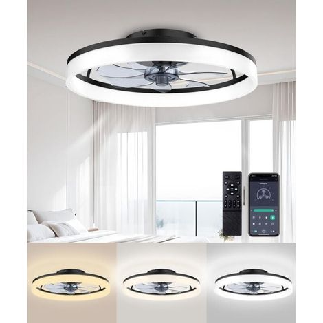 Ceiling fan with light and remote control, 20 inches, modern and discreet, with light, gradual color change and 6 speeds, ideal for bedroom, children's room (1/4)