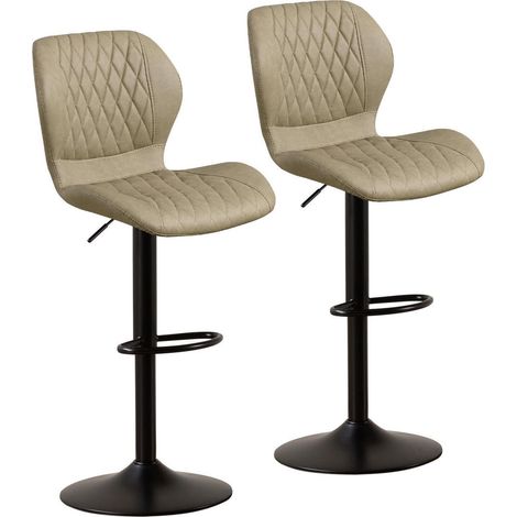Lot de 2 tabourets de bar pivotants réglables en hauteur en similicuir kaki (1/5)