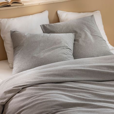 Parure de lit 140x200 coton rayure gris Terre de Nuit Eden - Eden