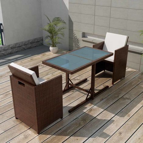 3-tlg. Bistro-Set mit Kissen Poly Rattan Braun (1/5)