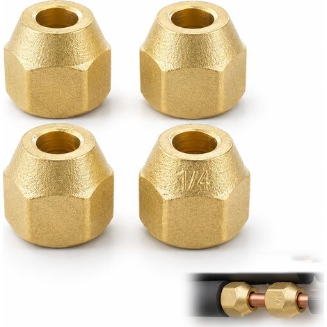 4 Pièces Ecrou-Raccord Evasé 1/4 Pouce pour Climatisation Split, Ecrous de Raccordement en laiton, Écrou Flare pour Conduite de Réfrigérant 6,35 mm, Raccord Haute Étanchéité. (1/5)
