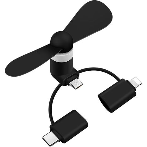 Mini Ventilador Para Teléfono Móvil,Ventilateur pour Téléphone Portable,Mini Fan,Petit Fan,Ventilador Portable Mini USB,3 en 1 Ventilateur Silencieux Pour Téléphone Android/Téléphone Usb De Type C Et (1/5)