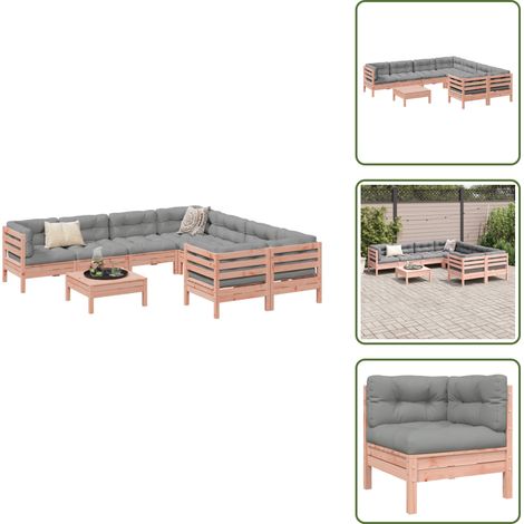 Canapé de terrasse - vidaXL Salon de jardin 9 pcs avec coussins sapin de douglas solide - Canapé de patio (1/5)