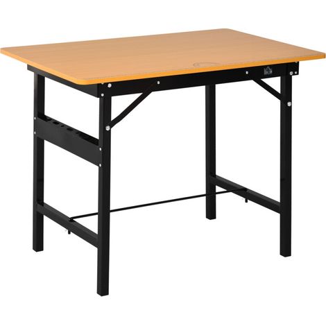 Établi atelier pliant table de travail pliable avec règle et rapporteur MDF table atelier 100 x 60 x 75,5 cm jaune noir (1/5)