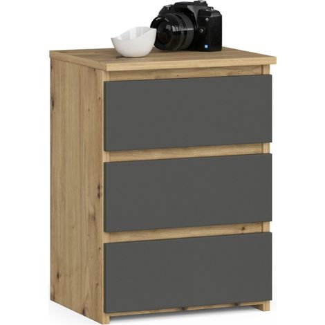 Comodino AKORD CL3 Quercia Artisan 40 cm 3 cassetti inserto frontale Grigia Grafite 40x35x57 cm