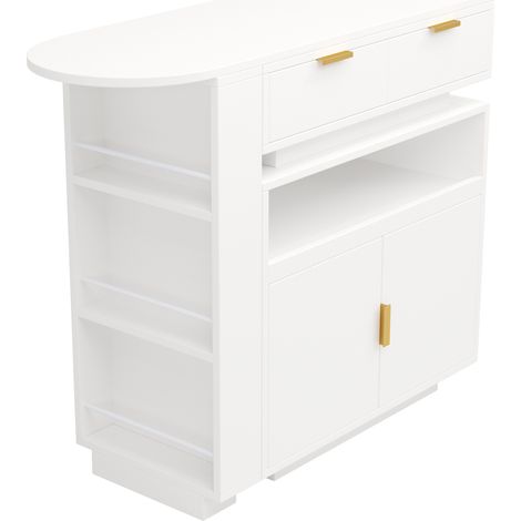 Mesa de bar extensible blanca con almacenaje y LED, MDF, 115-183 x 40 x 99,5 cm (1/5)