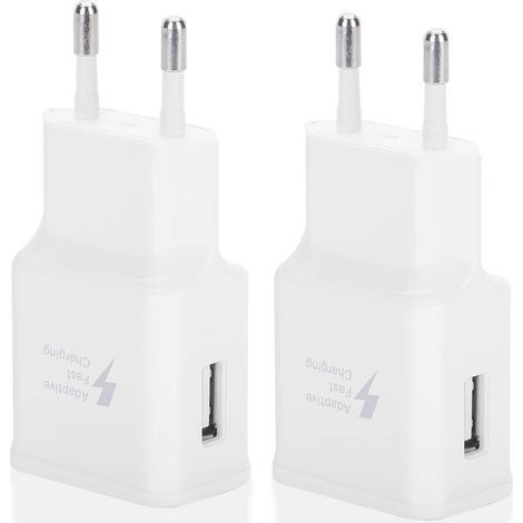 Lot de deux adaptateurs de charge rapide USB pour Samsung S22/S21/S20/S10/S10E/S6/S7/S8/S9/Edge/Plus/Active/A72/A53 5G, Note 5/8, Note 9, Note 10/20,Google Pixel 2/3/XL et autres smartphones/appareils