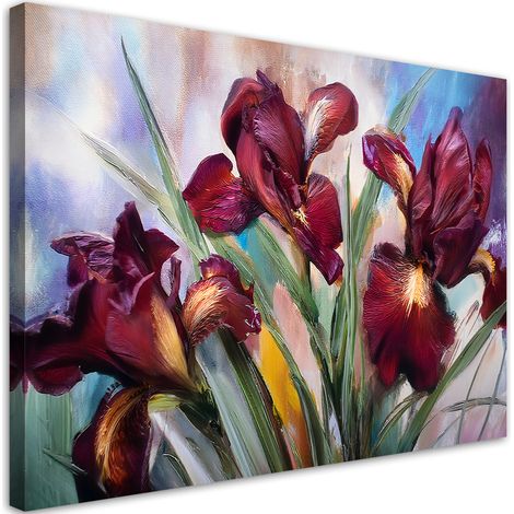 Tableau déco Fleurs d'iris rouges peintes 100x70 (1/5)