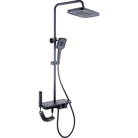 Regenbrause-Set – 30 cm – schwarz – Thermostathahn, Handbrause und Brause