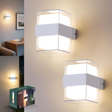 12W Applique Murale LED Intérieur, IP65 Applique Murale Extérieur Aluminium, 1200LM 3000K Up-and-Down Éclairage Luminaires, LED Lampe pour Salon Escalier Porche Balcon, Blanc 2 Pack (1/5)