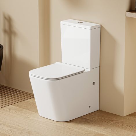 DILECI - WC à poser sans bride sortie horizontale (63x38x82cm) - Design carré blanc OLIVE (1/5)