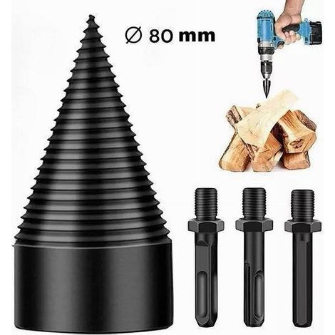 TrAdE Shop Traesio - Vite Conica Spaccalegna 80mm Fresa Legno Punta Per Trapano Con 3 Attacchi 07519 -