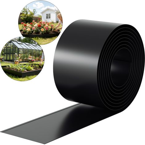 Jiubiaz Bordillo de césped de acero galvanizado de 20 m, 15 cm de alto, flexible, para jardín, marcador de parterres, color negro.
