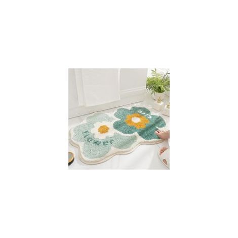 Tapis de Bain Antidérapant, Tapis Salle de Bain Moelleux en Microfibre, Tapis de Douche Absorbant Lavable en Machine pour Salle de Bain, Cuisine, Chambre, Porte (Fleurs Jumelles, 50x80cm) (1/5)