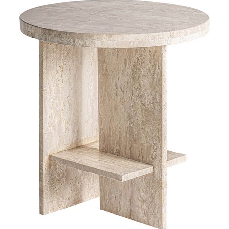Table basse en travertin beige et acier doré style art déco - Beige travertin marbré et doré (1/5)