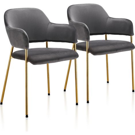 Dining Chairs 2X Velvet Upholstered Luxurious Reception Chairs with Backrests, Kitchen Chairs for Dining Room Living Room, Grey (1/5)