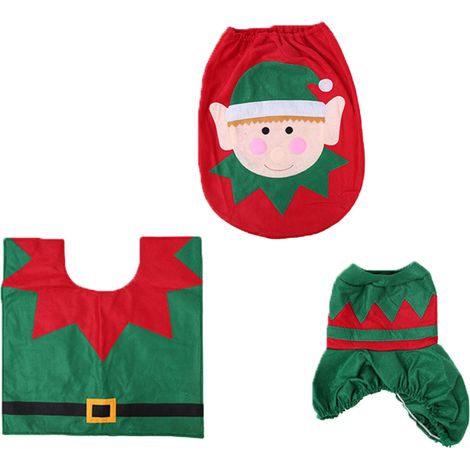 Juego de funda para asiento de inodoro y alfombrilla de baño de Papá Noel: divertidas decoraciones navideñas para el baño. (1/5)