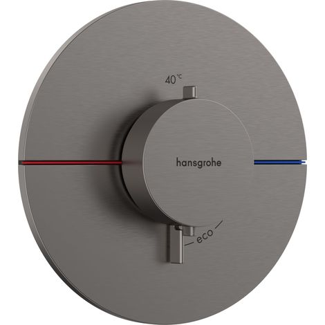Mitigeur thermostatique, Robinet encastré avec arrêt de sécurité à 40°C, Thermostat rond, 3 sorties, Noir chromé brossé (1/5)