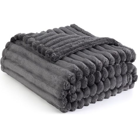 Couverture douillette – couverture douce, chaude et grossière en velours côtelé, jeté confortable pour lit et canapé, gris foncé, 150 x 200 cm